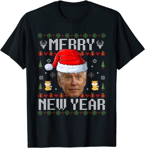 Santa Joe Biden Happy New Year Tiger Christmas 2022 T-Shirt