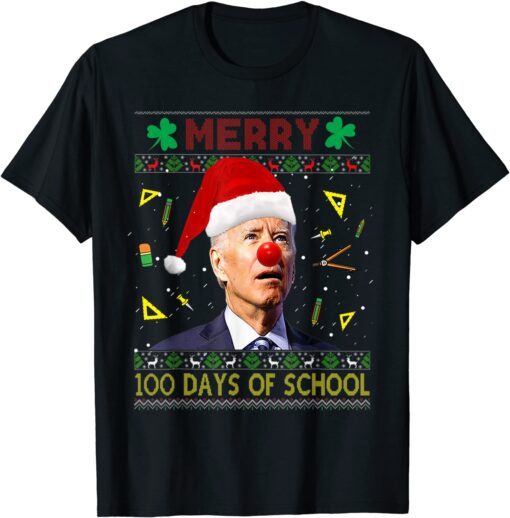 Santa Joe Biden Merry 100th Day Of School Ugly Christmas Tee Shirt