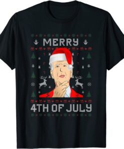 Santa Joe Biden Merry 4th Of July Ugly Christmas Xmas Tee Shirt