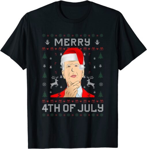 Santa Joe Biden Merry 4th Of July Ugly Christmas Xmas Tee Shirt