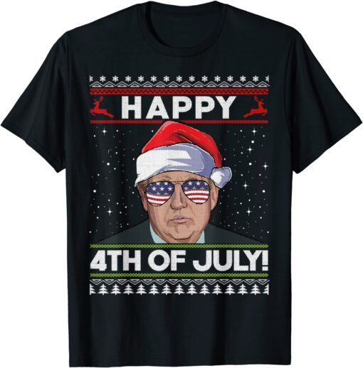 Santa Trump Happy 4th of July Ugly Christmas Tee Shirt