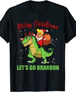 Santa Trump Lets Go Branson Brandon Christmas Dinosaur Tee Shirt