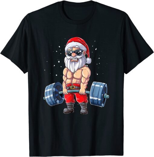 Santa Weightlifting Christmas Fitness Gym Deadlift Xmas Tee Shirt