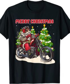 Santa on Motorcycle Christmas Tee Shirt