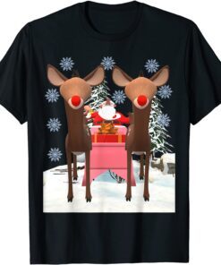 Santa with two red-nosed Reindeers Christmas Special Tee Shirt