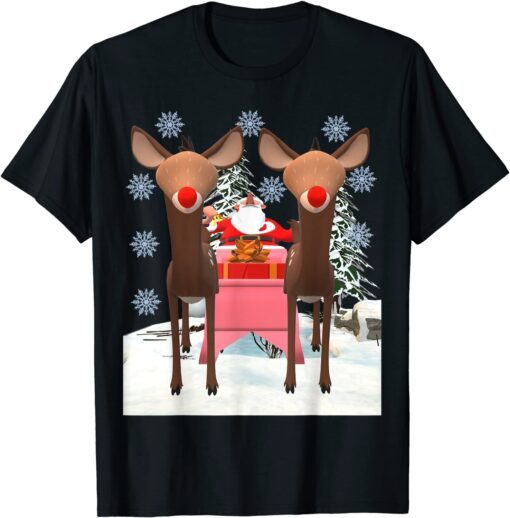 Santa with two red-nosed Reindeers Christmas Special Tee Shirt