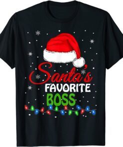 Santa's Favorite Boss Santa Hat Lights Christmas Tee Shirt