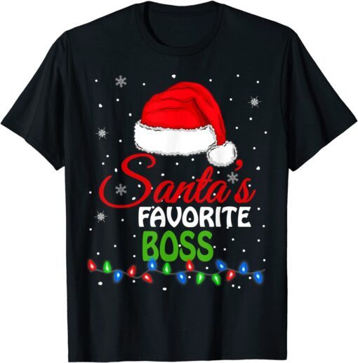 Santa's Favorite Boss Santa Hat Lights Christmas Tee Shirt