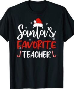 Santa's Favorite Teacher Santa Hat Christmas Tee Shirt