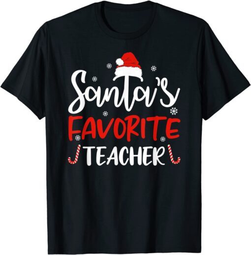 Santa's Favorite Teacher Santa Hat Christmas Tee Shirt