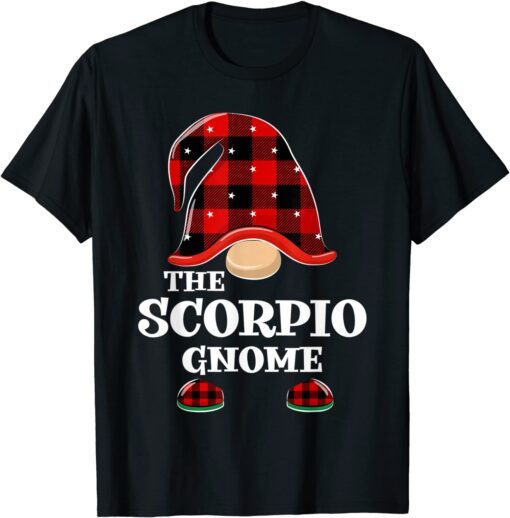 Scorpio Gnome Buffalo Plaid Christmas Matching Family Tee Shirt