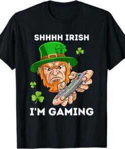 Shhhh I'm Gaming Angry Leprechaun St Patricks Day Tee Shirt