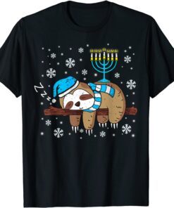 Sleeping Sloth Menorah Hanukkah Chanukah Animal Jewish Tee Shirt