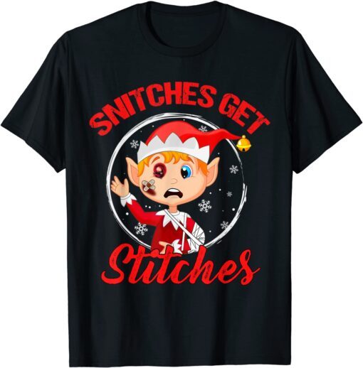 Snitches Get Stitches Elf Boy Santa Xmas Ugly Sweater Tee Shirt