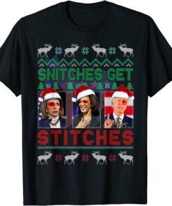 Snitches Get Stitches Funny Xmas Elf Anti Biden & Liberal Tee Shirt