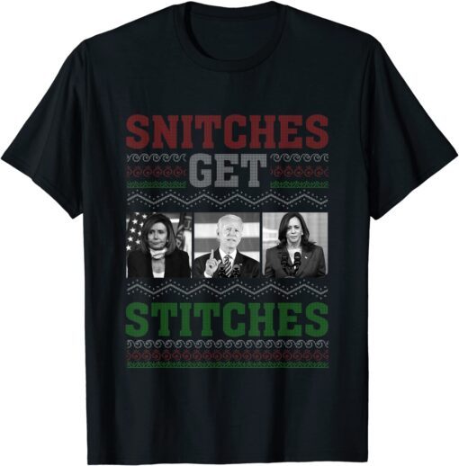 Snitches Get Stitches Ugly Christmas Sweater Santa Joe 2022 T-Shirt