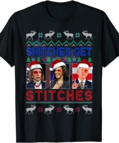 Snitches Get Stitches Xmas Anti Biden & Liberal Ugly Sweater Tee Shirt