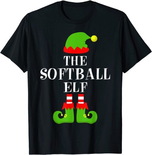 Softball Elf Family Group Matching Christmas Pajama Tee Shirt