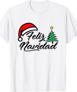 Spanish Christmas Feliz Navidad Santa Hat Tee Shirt