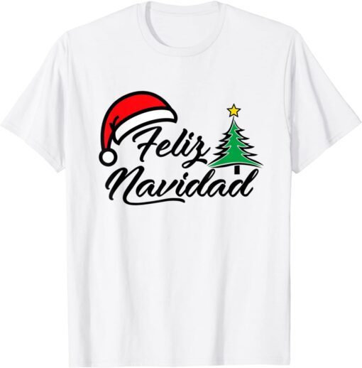 Spanish Christmas Feliz Navidad Santa Hat Tee Shirt