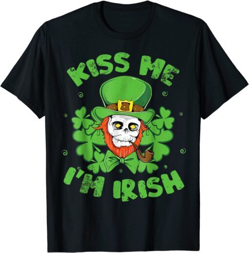 St. Patrick's Day Kiss Me I'm Irish Sugar Skull Leprechaun Tee Shirt