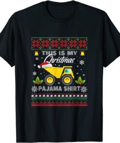 This Is My Christmas Pajama Dump Trucks Santa Hat Ugly Xmas Tee Shirt