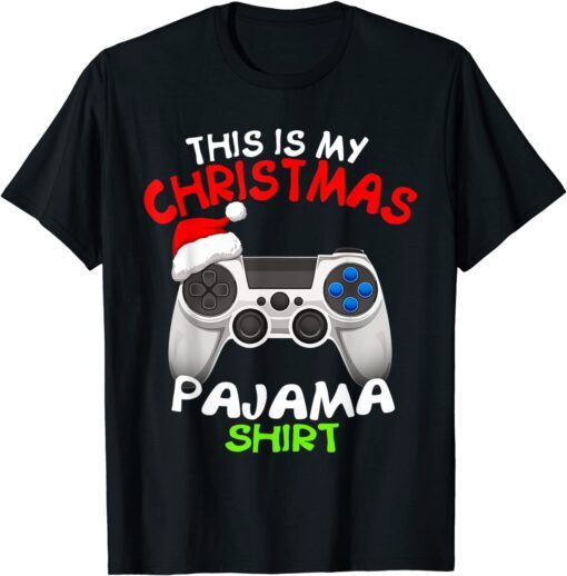 This Is My Christmas Pajama Santa Hat Shirt Xmas Video Gamer Tee Shirt