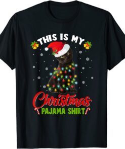 This Is My Christmas Pajama Shirt Santa Black Cat Xmas Light Tee Shirt