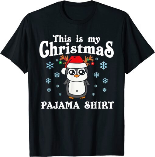 This Is My Christmas Penguin Pajama Santa Hat Tee Shirt