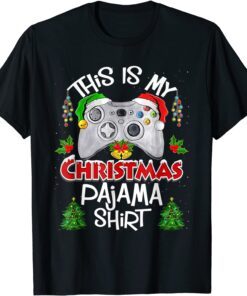 This is My Christmas Pajama Santa Hat Gamer Video Games Tee Shirt