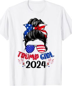 Trump Girl 2024 Christmas Messy Bun Trump Flag Tee Shirt