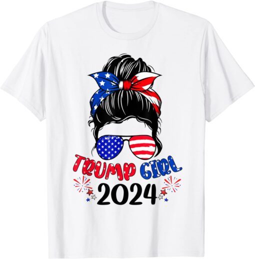 Trump Girl 2024 Christmas Messy Bun Trump Flag Tee Shirt