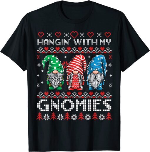 Ugly Christmas Sweater Hanging With My Gnomies Santa Pajama Tee Shirt