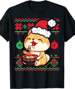 Ugly Christmas Sweater Kawaii Anime Shiba Inu Eating Ramen T-Shirt