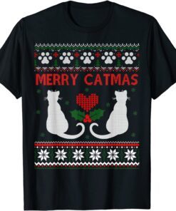 Ugly Christmas Sweater Merry Catmas Cat Lovers Tee Shirt