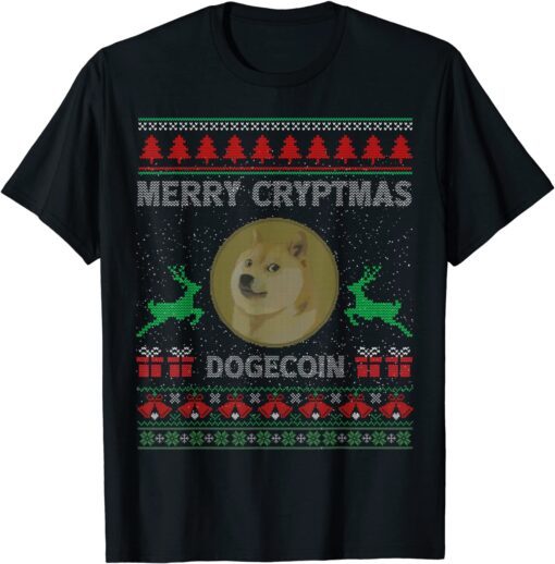 Ugly Sweater DogeCoin DOGE Merry Cryptmas Christmas T-Shirt