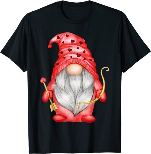 Valentine Gnome Cupid Cute Hearts Happy Valentines Day Tee Shirt