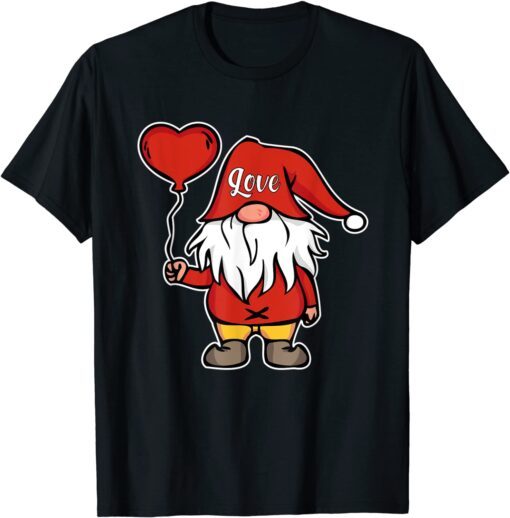 Valentine Gnome Love Hat Heart Balloon Valentine's Day Tee Shirt