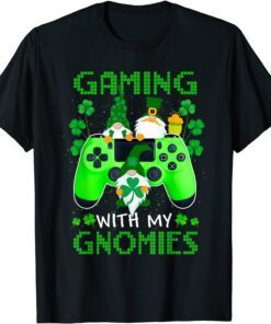 Video Game Shamrock Hat Gaming with My Gnomies Patrick's Day Tee Shirt