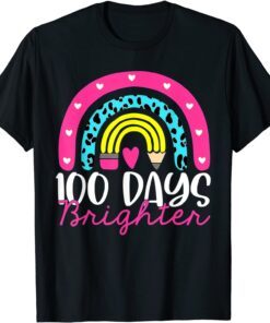 100 Days Brighter Teacher Student 100 Days Of School Rainbow Tee Shirt
