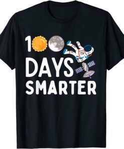 100 Days Smarter Happy 100th Day Of School Moon Astronaut Tee Shirt