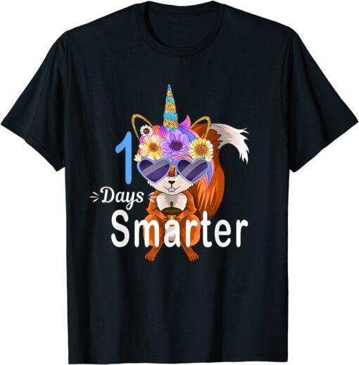 100 Days Smarter Squirrel Unicorn Girls Teacher 100th Day Tee Shirt