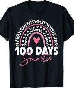 100 Days Smarter Teacher Leopard Rainbow 100th Day Of School T-Shirt