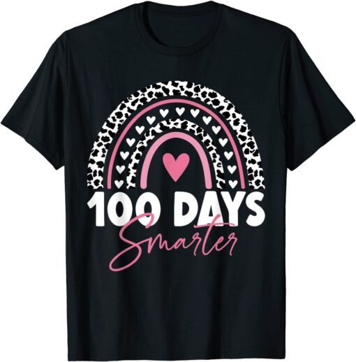 100 Days Smarter Teacher Leopard Rainbow 100th Day Of School T-Shirt