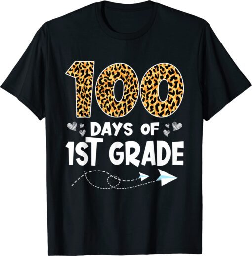 100 Days of 1st Grade Teacher Leopard 100 Days Smarter T-Shirt