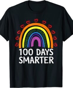 100th Day Of School Teacher Student 100 Days Smarter Rainbow Tee Shirt