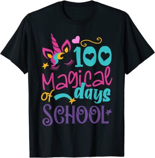 100th Day of School Unicorn 100 Magical Days Teacher Tee Shirt