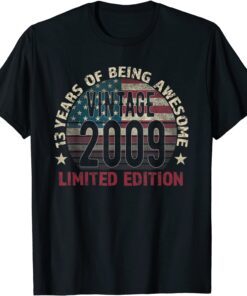 13th Birthday Vintage 2009 13 Years Old - USA Flag Tee Shirt