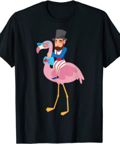 Abraham Lincoln Flamingo 4th Of July American Flag Tee Shirt