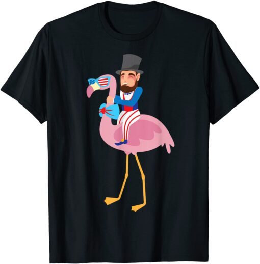 Abraham Lincoln Flamingo 4th Of July American Flag Tee Shirt